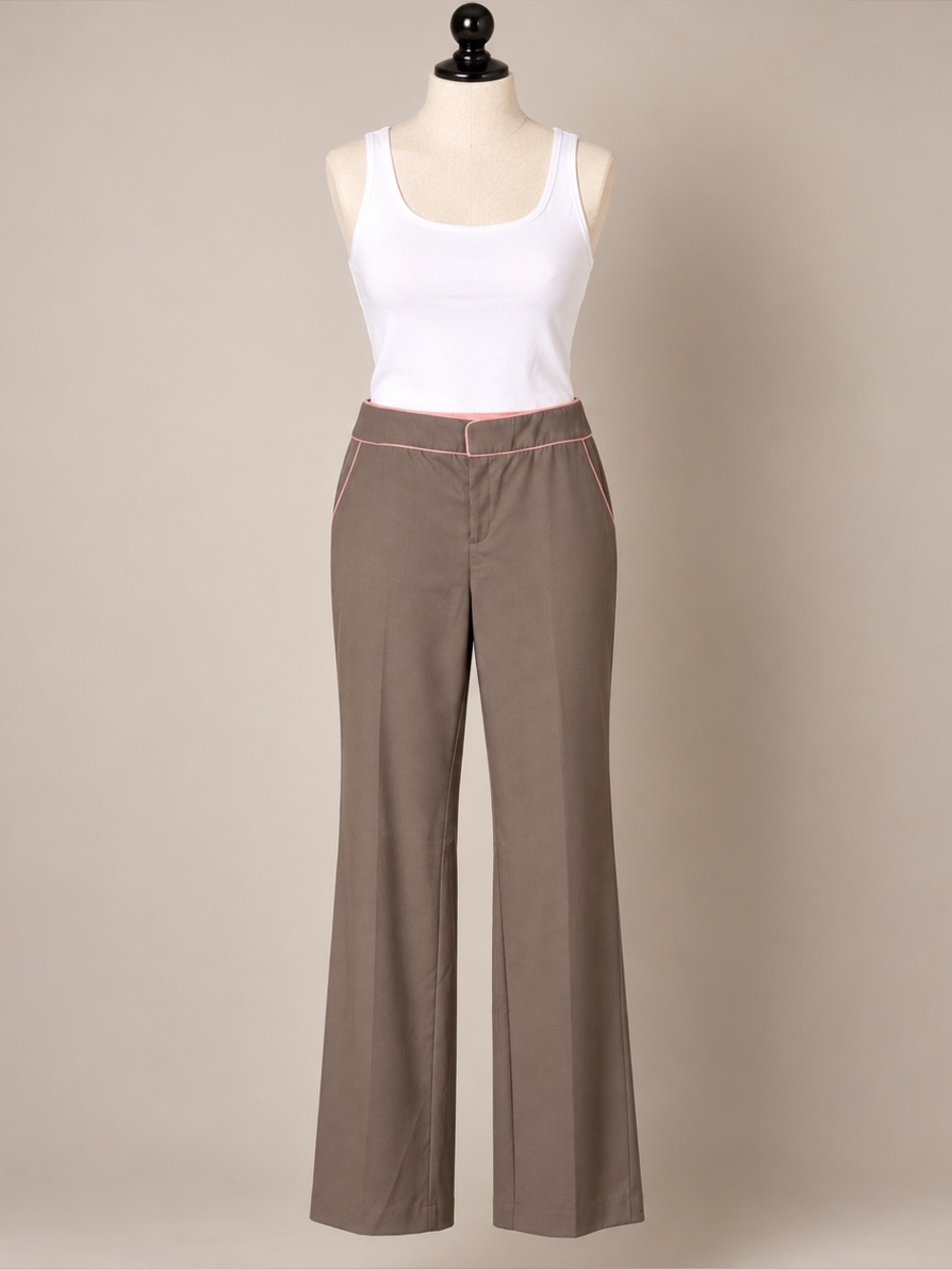 Rebecca Taylor Wool Blend Tailored Trousers Size 10 Brown Pink Trim